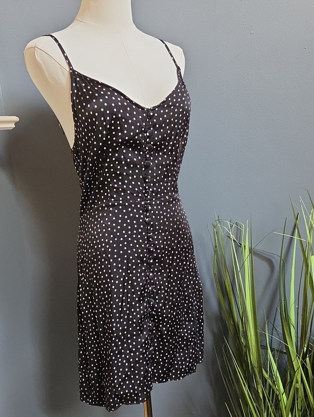 Abercrombie & Fitch Black Polka Dot Slip Mini Dress Sz- Medium